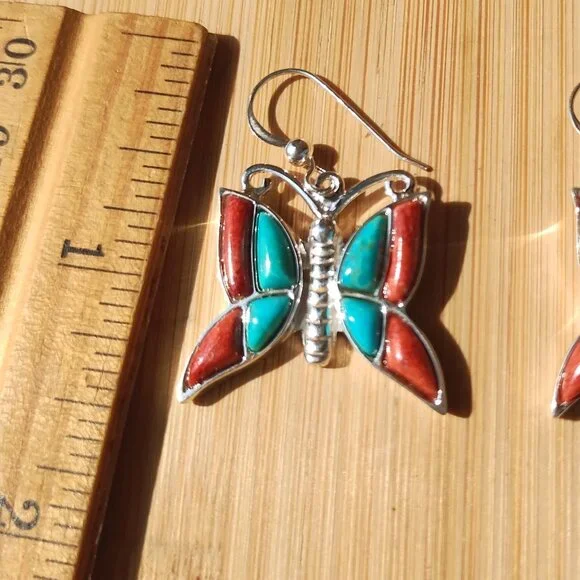 Jay King DTR Butterfly Turquoise coral earrings 925 Sterling Silver  Very cute - Picture 2 of 10